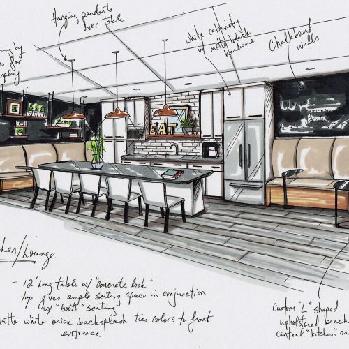 Interior Design Sketches of Evolve College's Kitchen